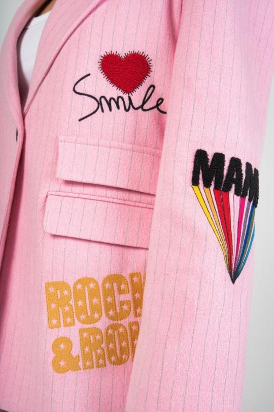 Vestes  Femme Bordeaux (Maxmila) VESTE FUNKY ORIGINAL BLAZER AVEC BRODERIE ET PATCH COLORÉS ! Efashion Paris