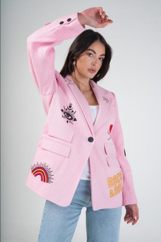 Jackets Women Khaki (Maxmila) VESTE FUNKY AMOUR ARTISTIQUE BLAZER POCHES PLAQUÉES Efashion Paris