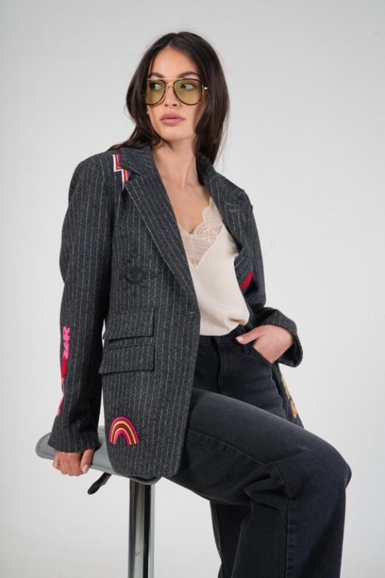 Jackets Women Khaki (Maxmila) VESTE FUNKY AMOUR ARTISTIQUE BLAZER POCHES PLAQUÉES Efashion Paris