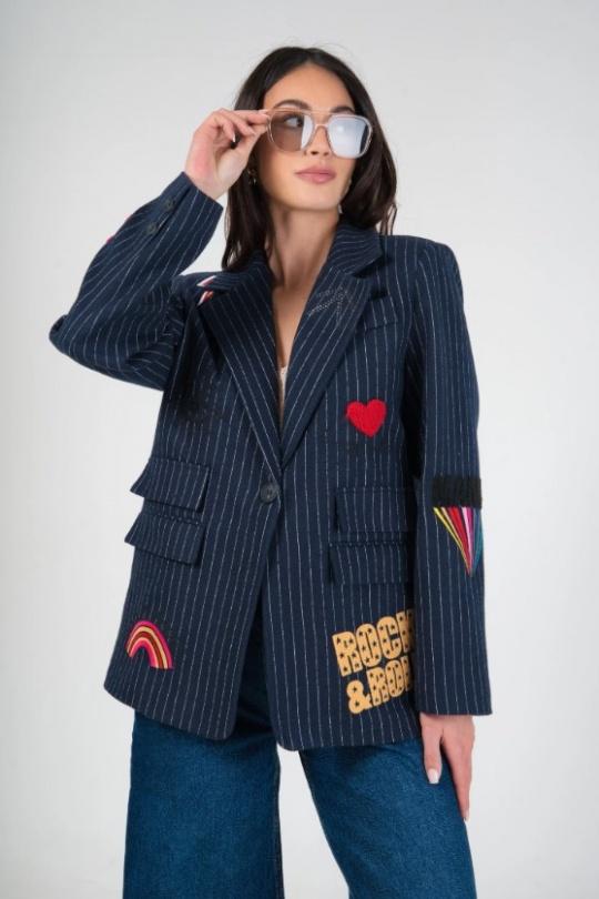 Jackets Women Khaki (Maxmila) VESTE FUNKY AMOUR ARTISTIQUE BLAZER POCHES PLAQUÉES Efashion Paris