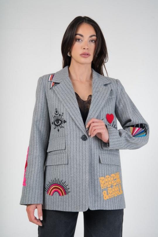 Jackets Women Khaki (Maxmila) VESTE FUNKY AMOUR ARTISTIQUE BLAZER POCHES PLAQUÉES Efashion Paris