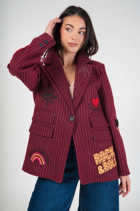 Jackets Women Khaki (Maxmila) VESTE FUNKY AMOUR ARTISTIQUE BLAZER POCHES PLAQUÉES Efashion Paris