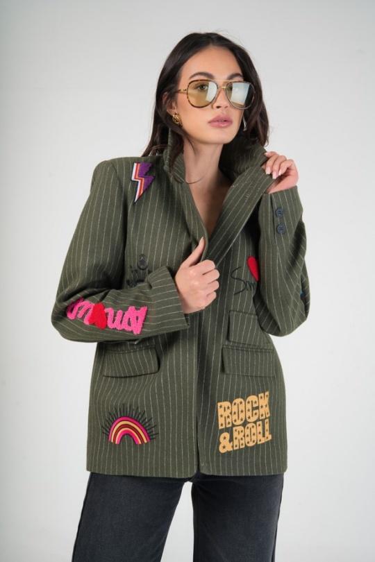 Jackets Women Khaki (Maxmila) VESTE FUNKY AMOUR ARTISTIQUE BLAZER POCHES PLAQUÉES Efashion Paris