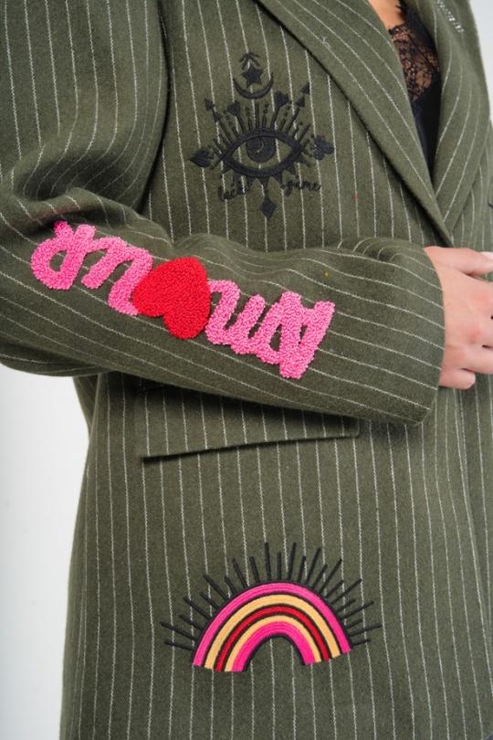 Jackets Women Khaki (Maxmila) VESTE FUNKY AMOUR ARTISTIQUE BLAZER POCHES PLAQUÉES Efashion Paris
