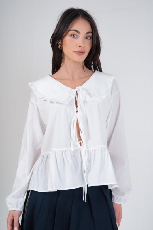 Shirts Women White (Maxmila) LUCY BLOUSE COL CLAUDINE NOUÉE SUR LE DEVANT Efashion Paris