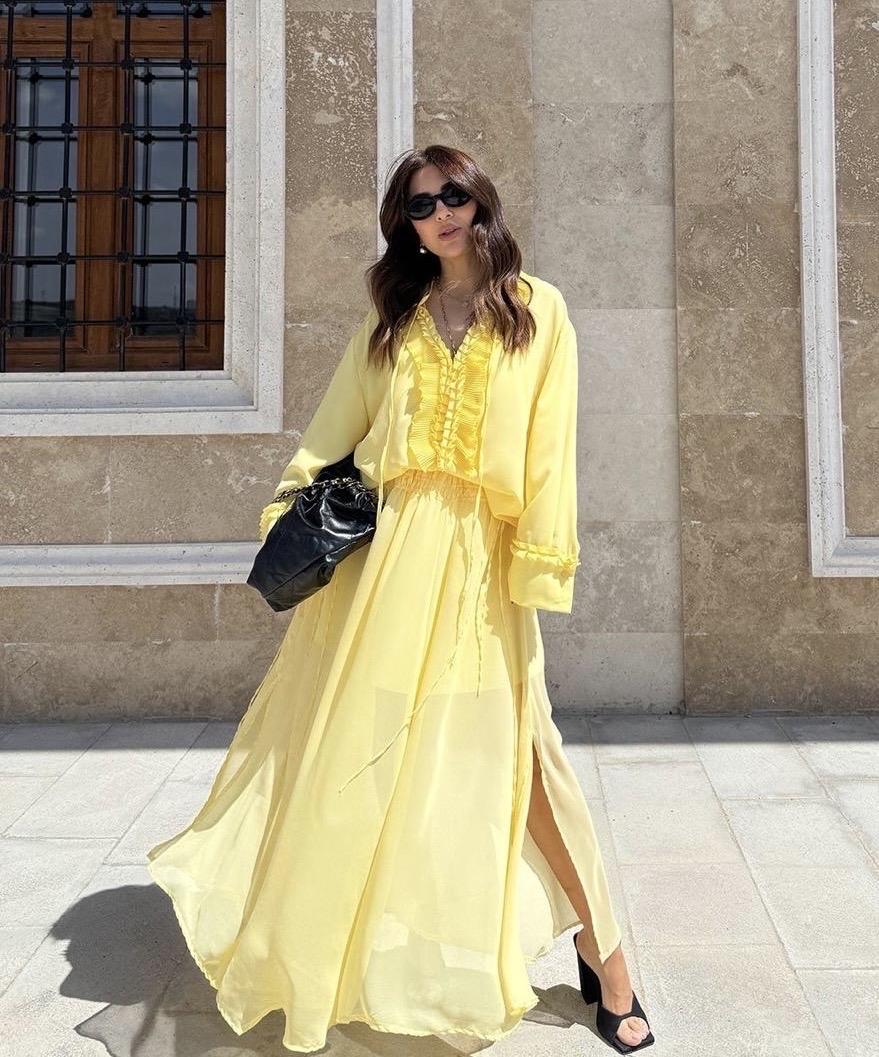 Jupes Femme Jaune (Maxmila) JUPE DÉTÉ SACHA LONGUE ET FLUIDE AVEC ÉLASTIQUE #c Efashion Paris