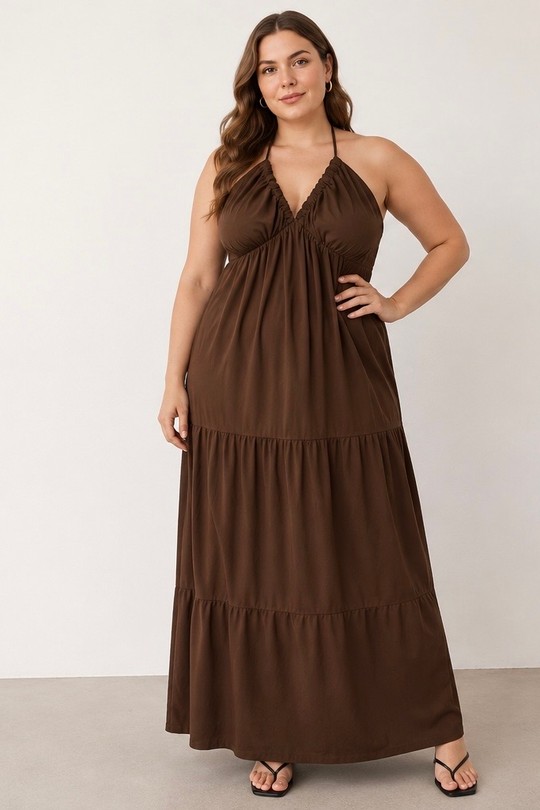 brown cut out dress long sleeve Avec Les Filles Women's Asymmetric Drape Long Sleeves Maxi Dress - Chocolate Brown
