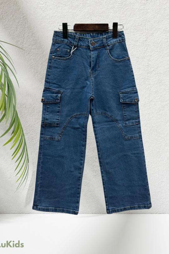 Bas Enfant & Bébé  Bleu lu kids HS-2301 JEAN FILLE CARGO AVEC POCHES Efashion Paris