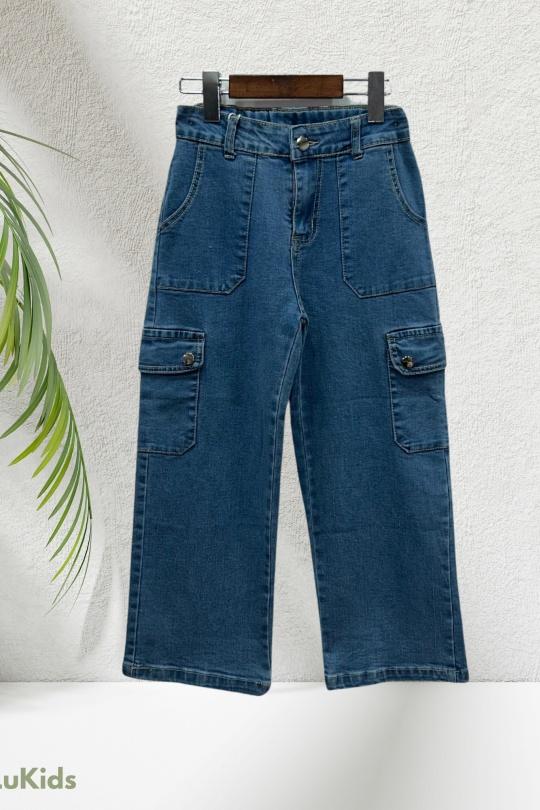Bas Enfant & Bébé  Bleu lu kids HS-2303 JEAN FILLE CARGO AVEC POCHES Efashion Paris