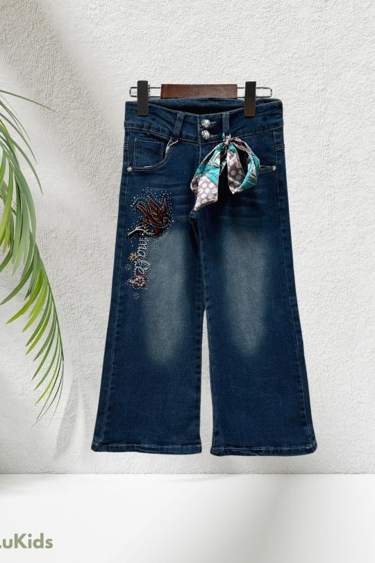 Bas Enfant & Bébé  Bleu lu kids 2381 JEAN FILLE COUPE DROITE AVEC FOULARD INTÉGRÉ Efashion Paris