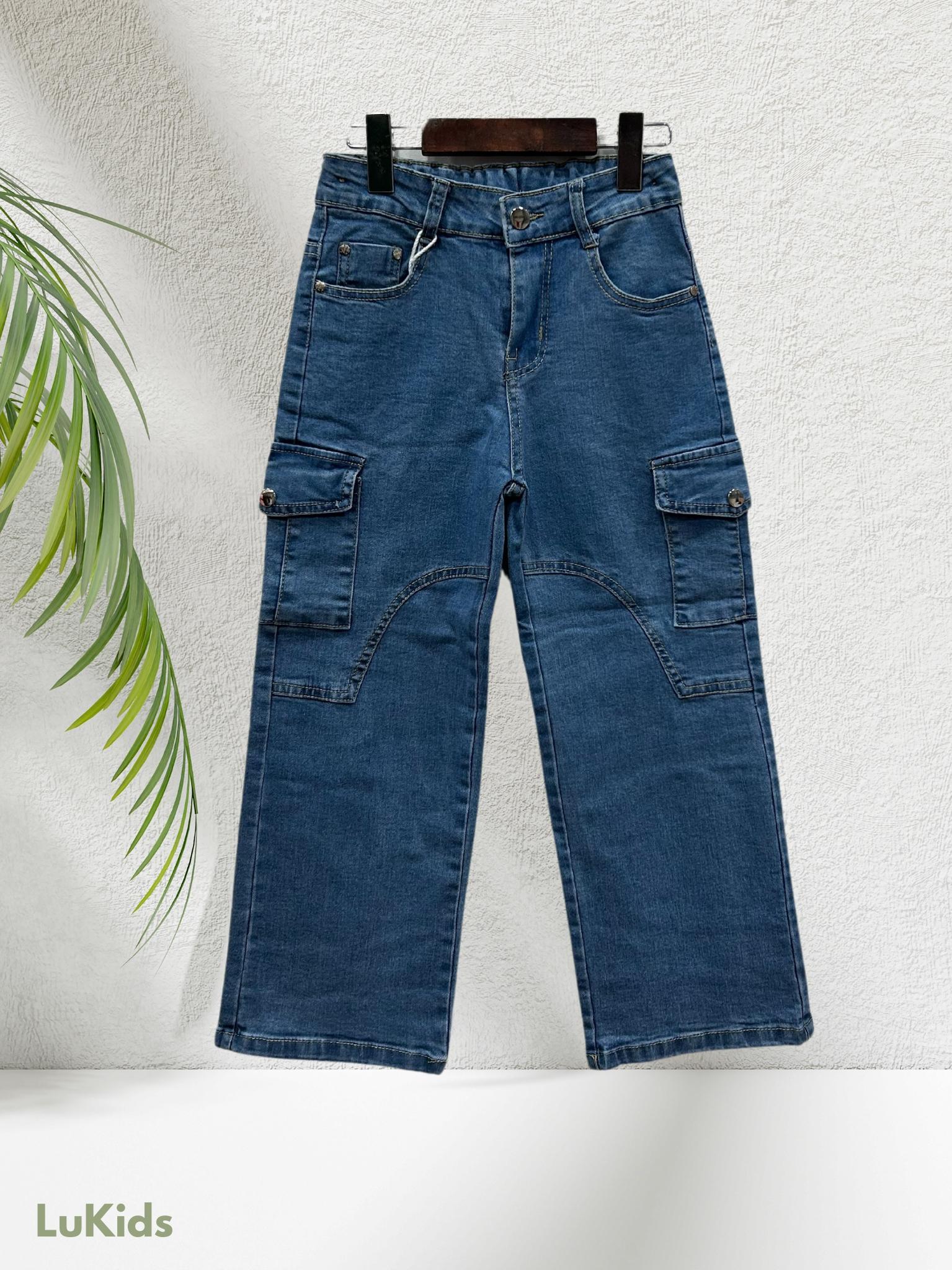Bas Enfant & Bébé  Bleu lu kids HS-2301 JEAN FILLE CARGO AVEC POCHES #c Efashion Paris