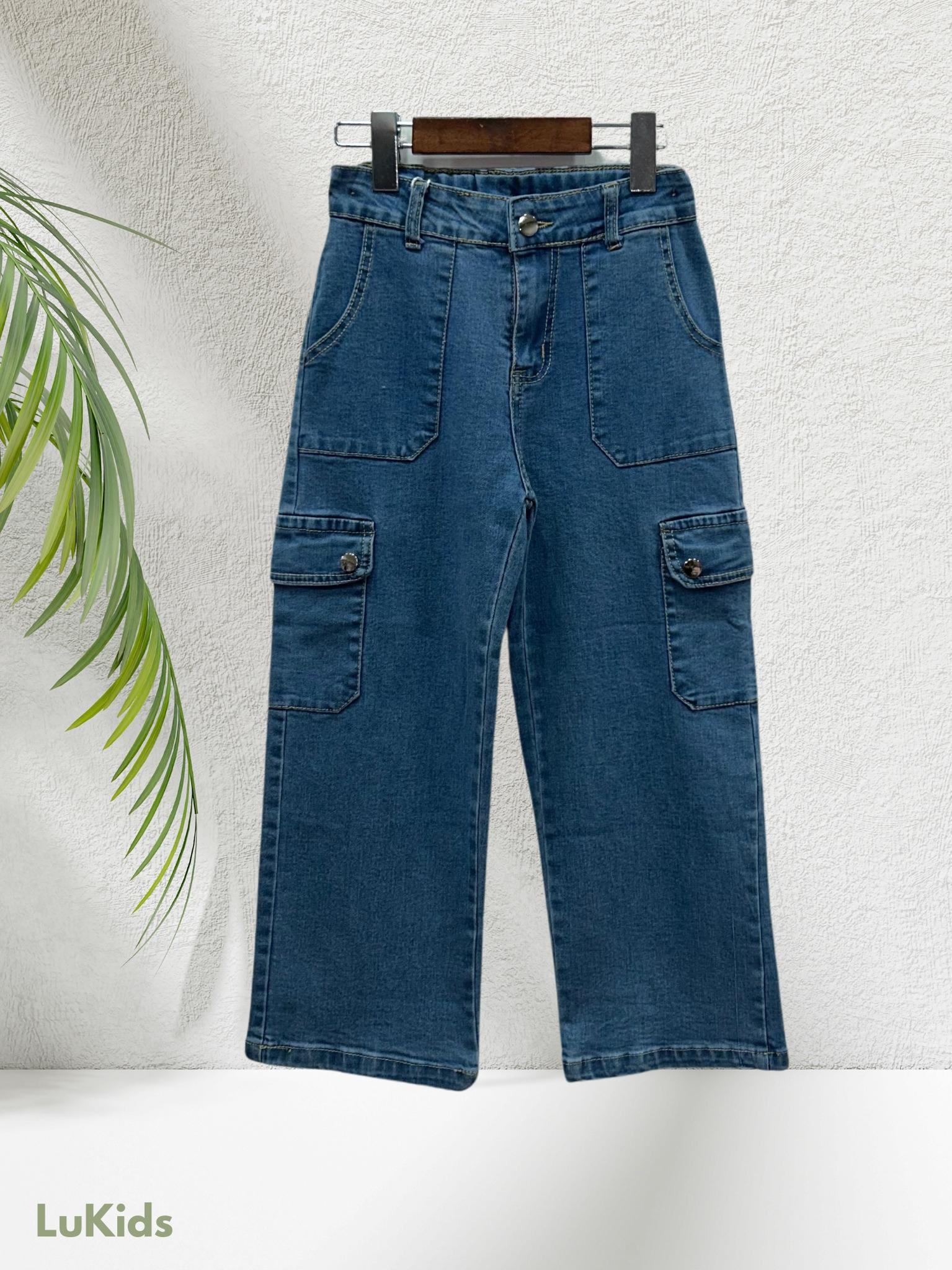 Bas Enfant & Bébé  Bleu lu kids HS-2303 JEAN FILLE CARGO AVEC POCHES #c Efashion Paris