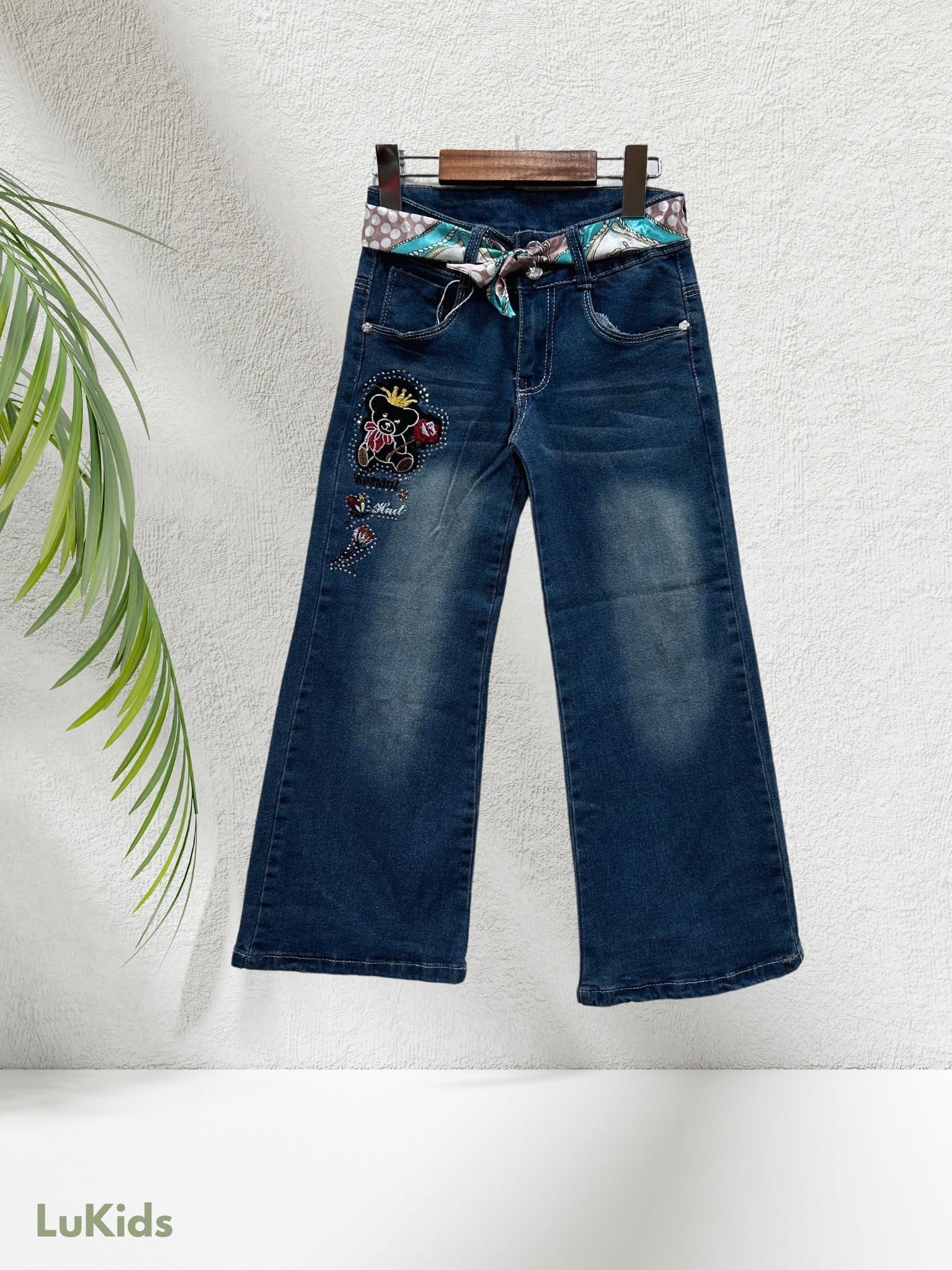 Bas Enfant & Bébé  Bleu lu kids 2383 JEANS FILLE COUPE DROITE AVEC FOULARD INTÉGRÉ #c Efashion Paris