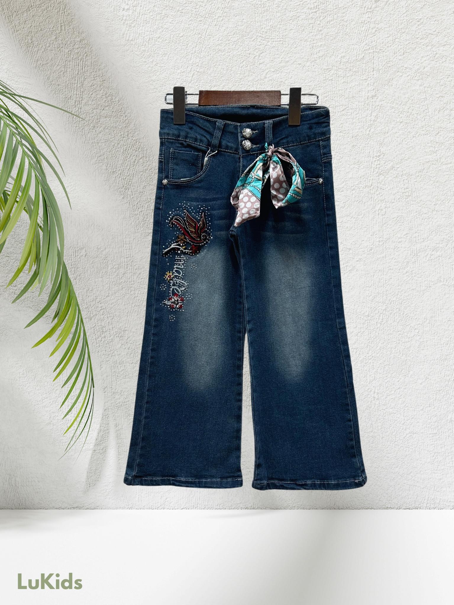 Bas Enfant & Bébé  Bleu lu kids 2381 JEAN FILLE COUPE DROITE AVEC FOULARD INTÉGRÉ #c Efashion Paris