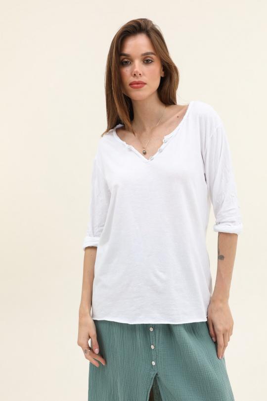 T-shirts Femme Blanc WILLOW HAUT COL TUNISIEN UNI Efashion Paris