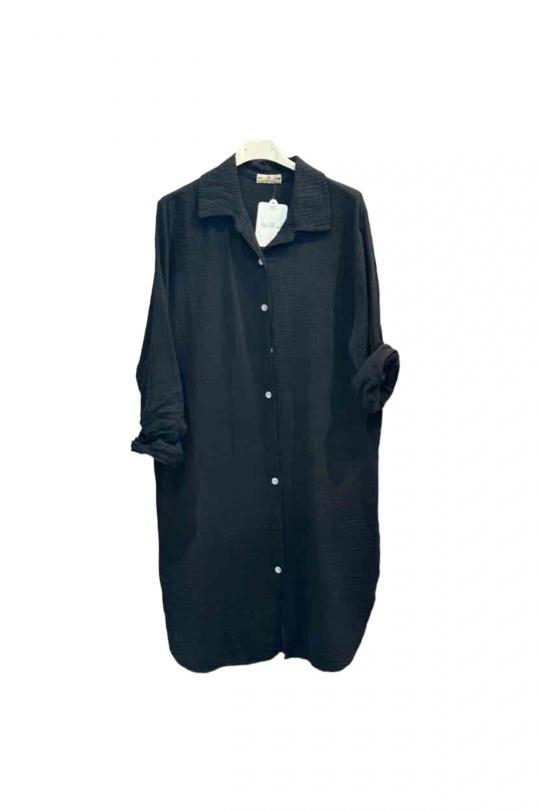 Robes courtes Femme Noir WILLOW ROBE CHEMISE EN GAZE DE COTON AVEC MANCHES LONGUES #90671 Efashion Paris