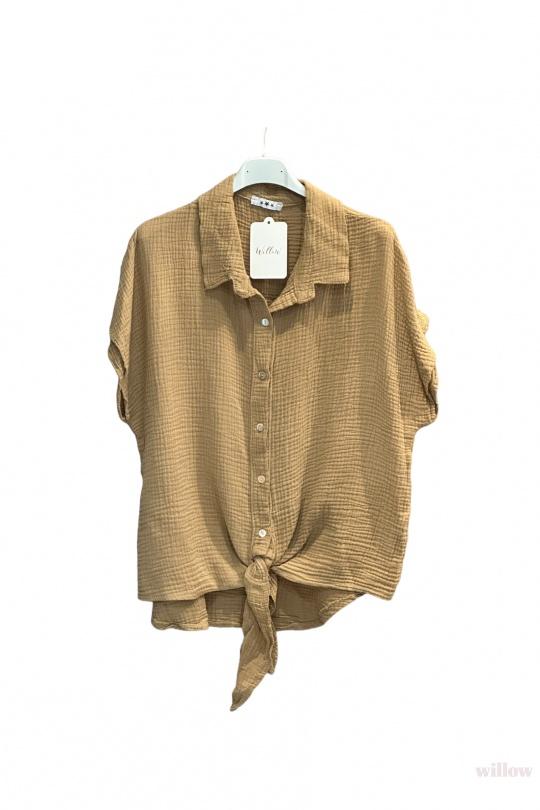 Chemises Femme Camel WILLOW CHEMISE GAZE DE COTON MANCHES COURTES BAS NOUÉE #5304 Efashion Paris