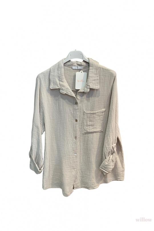 Chemises Femme Beige WILLOW CHEMISE GAZE DE COTON BOUTONNÉE ET POCHE À LA POITRINE Efashion Paris