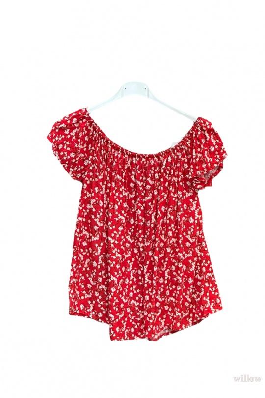 Tops Femme Rouge WILLOW TOP FLEURI COL BARDOT Efashion Paris