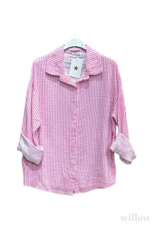 Chemises Femme Rose bonbon WILLOW CHEMISE RAYÉE GAZE DE COTON Efashion Paris