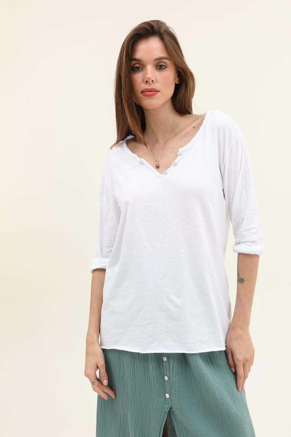 T-shirts Femme Blanc WILLOW HAUT COL TUNISIEN UNI #c Efashion Paris