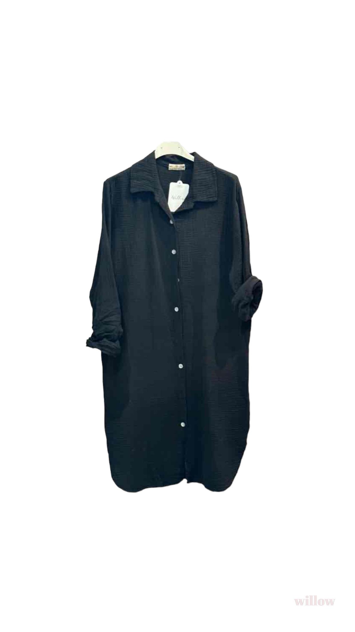 Robes courtes Femme Noir WILLOW ROBE CHEMISE EN GAZE DE COTON AVEC MANCHES LONGUES #90671 #c Efashion Paris