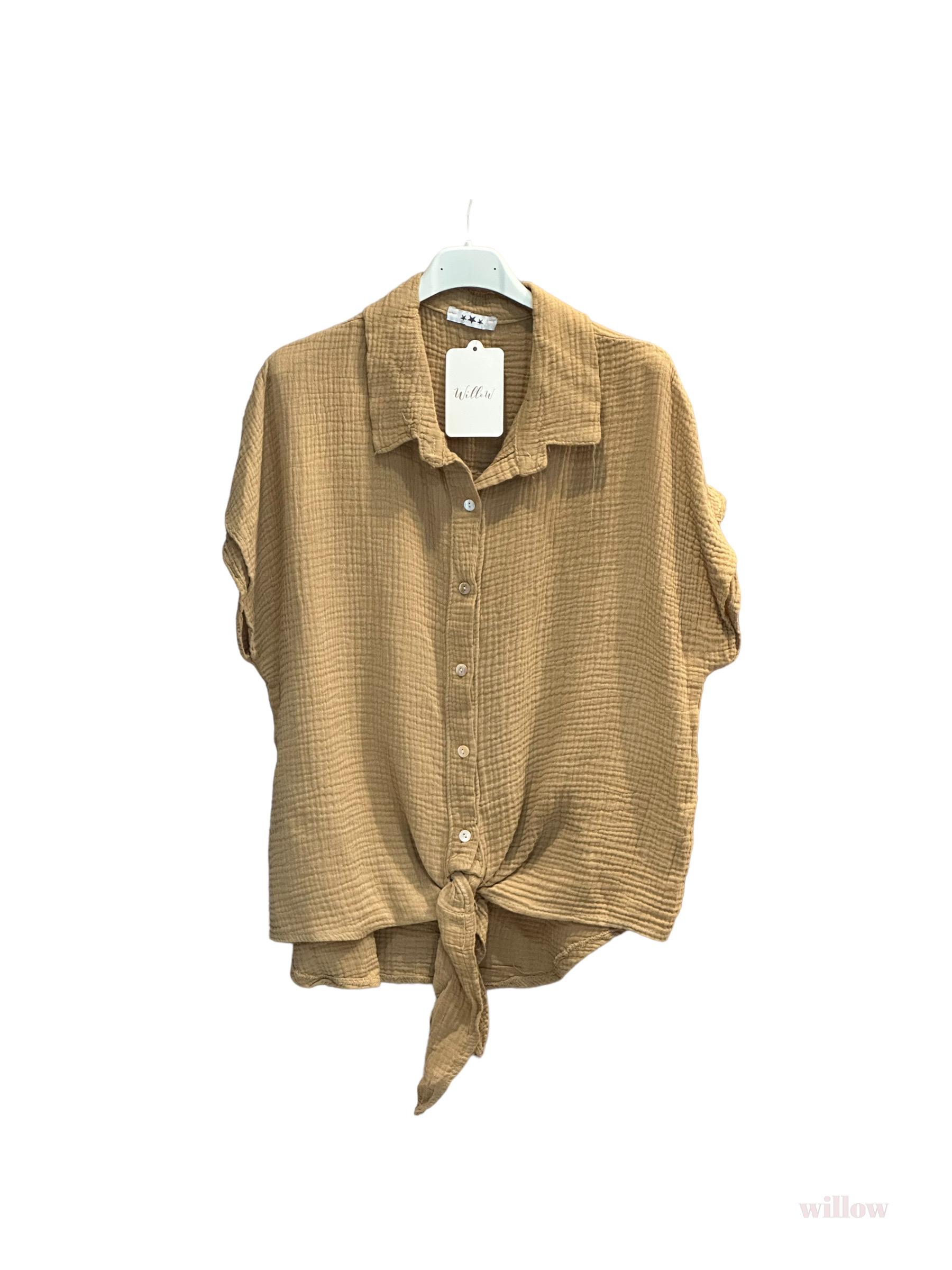 Chemises Femme Camel WILLOW CHEMISE GAZE DE COTON MANCHES COURTES BAS NOUÉE #5304 #c Efashion Paris