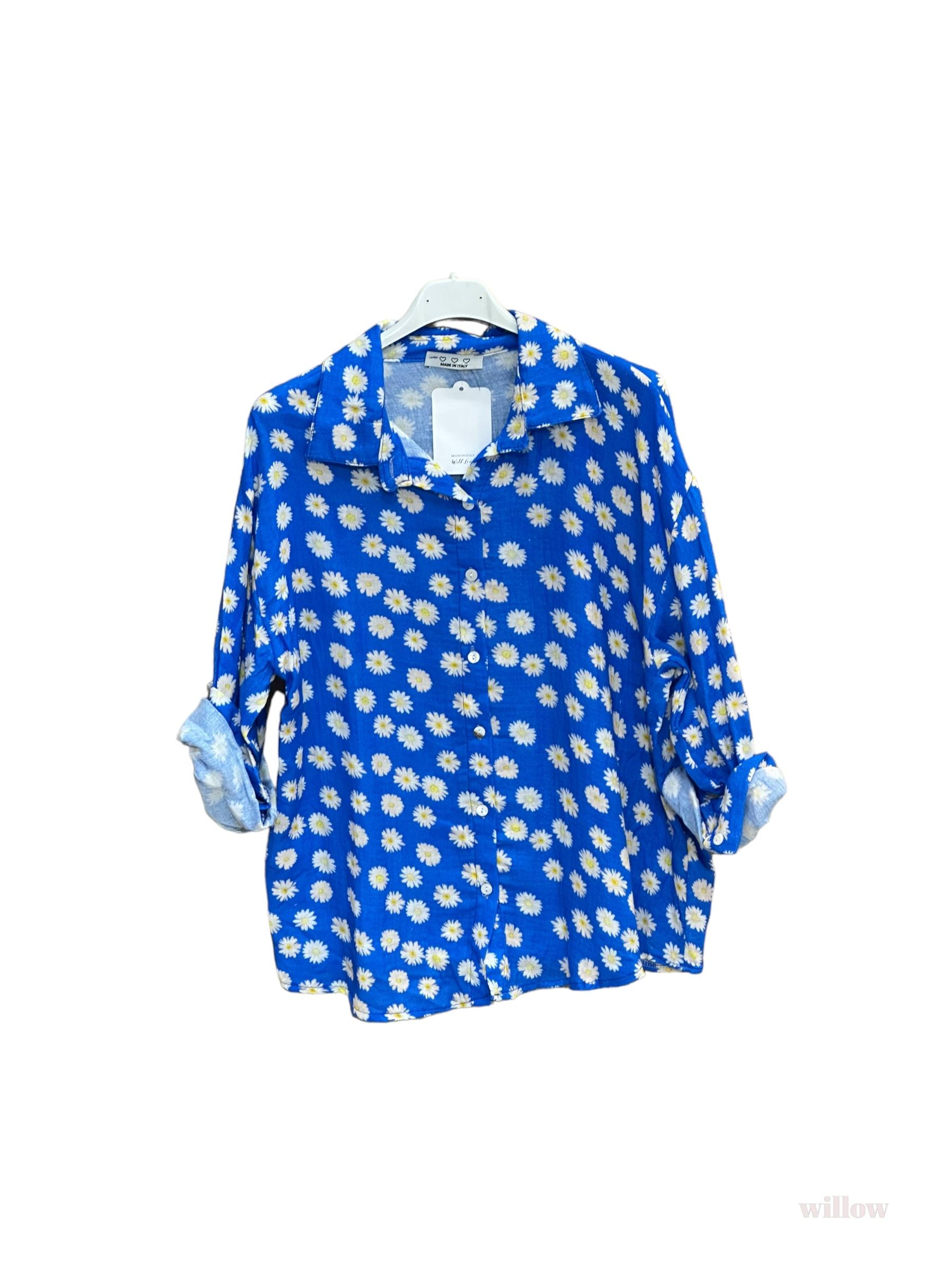 Chemise Soleil RJ Classics SanSoleil SolShine - Imprimé Feuille Maisy Bleu Marine Argent - Femme NEUF