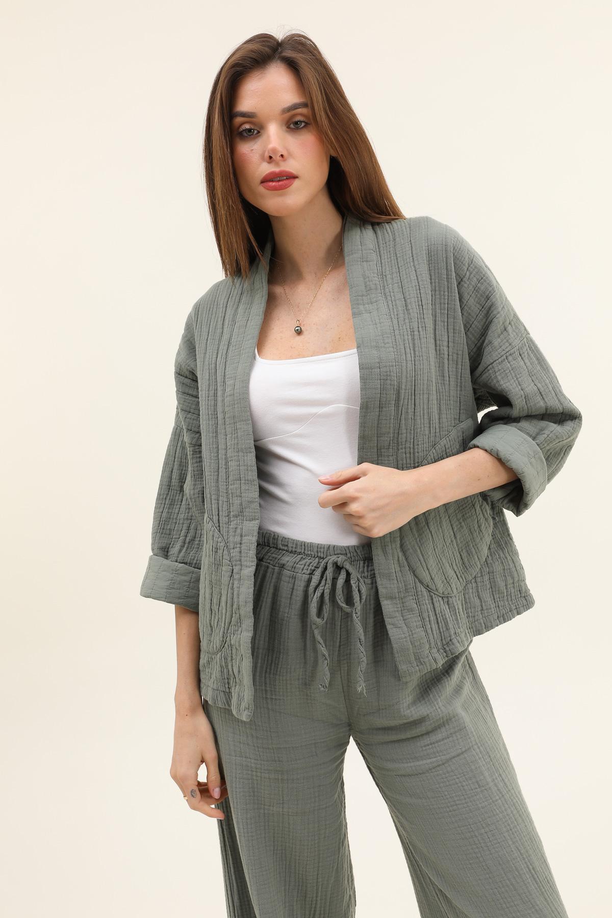 Vestes  Femme Kaki WILLOW VESTE KIMONO EN GAZE DE COTON #c Efashion Paris