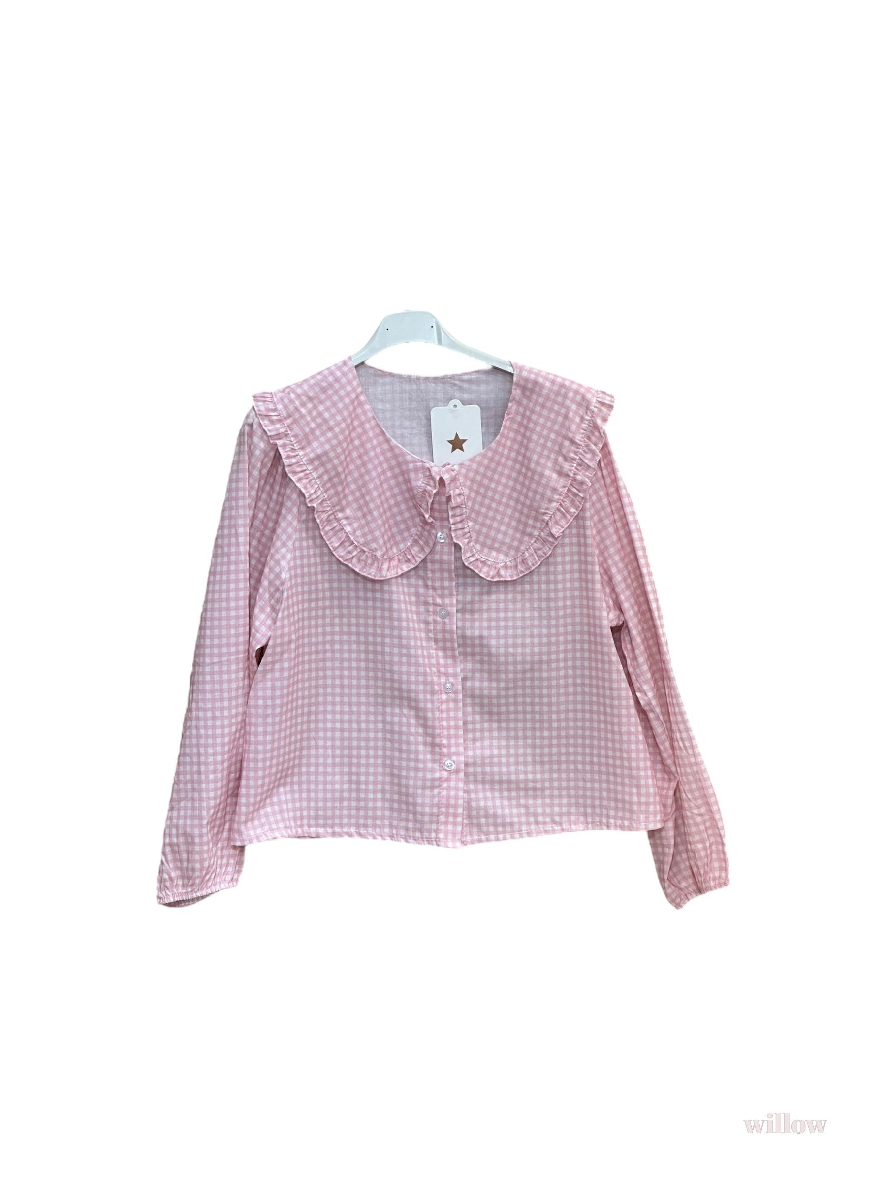Chemises Femme Rose WILLOW BLOUSE COL CLAUDINE IMPRIMÉ VICHY #c Efashion Paris