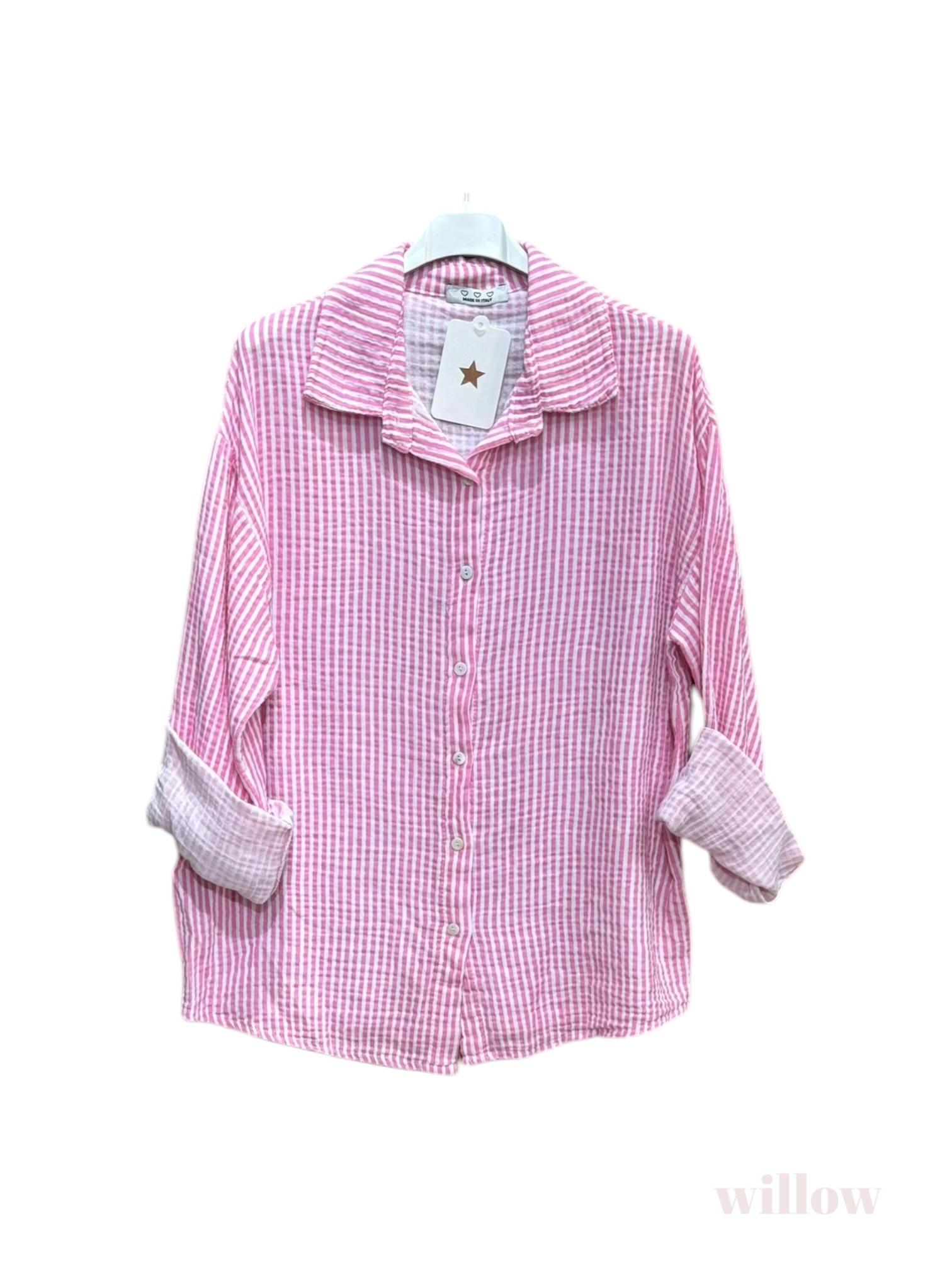Chemises Femme Rose bonbon WILLOW CHEMISE RAYÉE GAZE DE COTON #c Efashion Paris