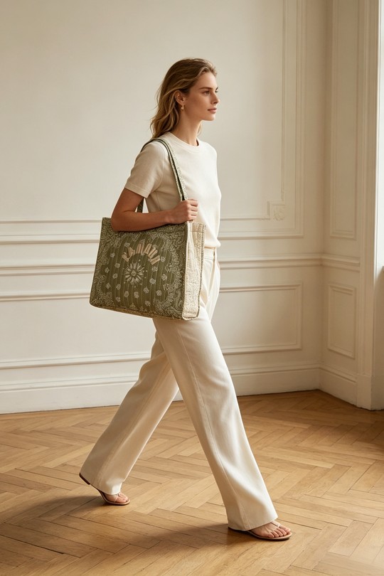 Cabas Maroquinerie Kaki M&P ACCESSOIRES PL1532 Efashion Paris