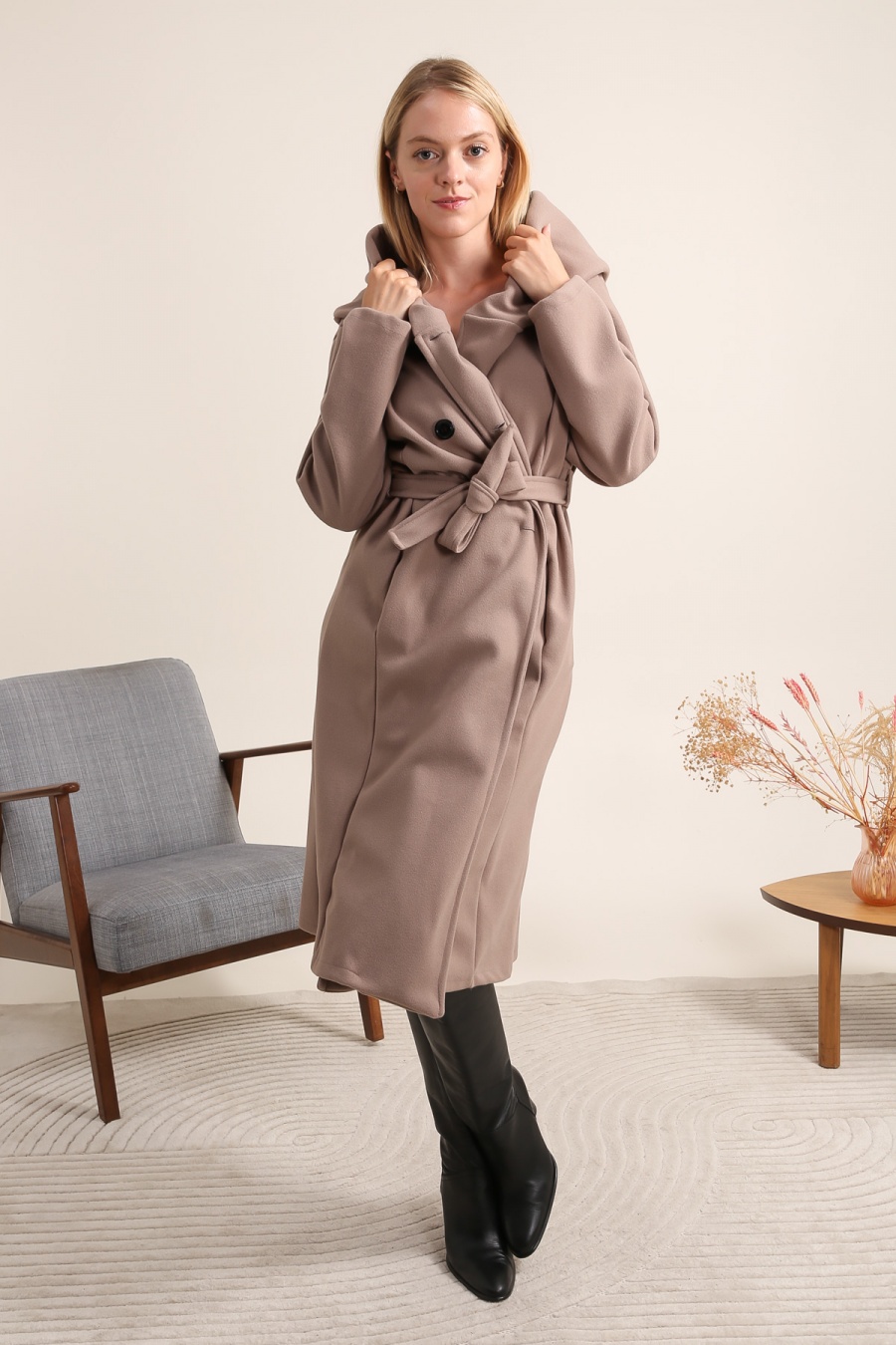 Manteaux Femme Taupe Y. LONG 2253 #c Efashion Paris
