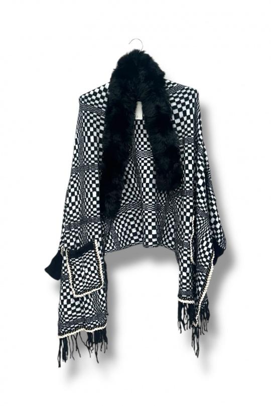 Mantelle e poncho Donna Black with white prints E&F (C&CE Fashion) EF1028 Efashion Paris