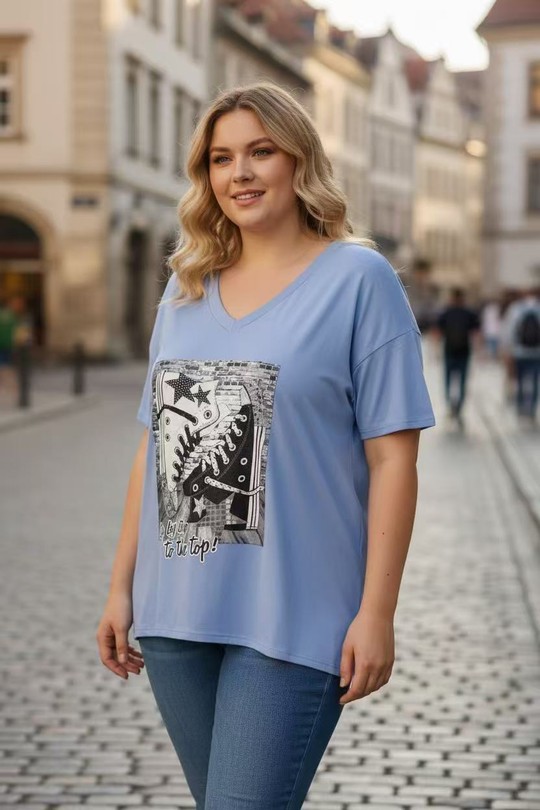T-shirts Femme Bleu ciel / Bleu E&F (C&CE Fashion) EF9076-17-1 Efashion Paris