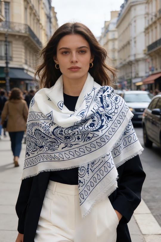 Foulards Accessoires Blanc/Bleu VS PLUS LS62456 Efashion Paris