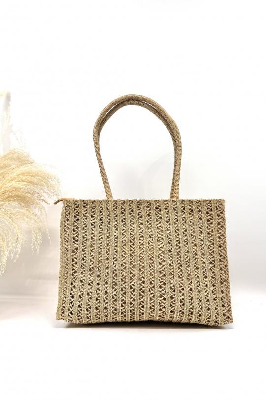 Cabas Maroquinerie Taupe TOP DESIGN SAC DE PLAGE EN PAILLE DE PAPIER SC2605 Efashion Paris