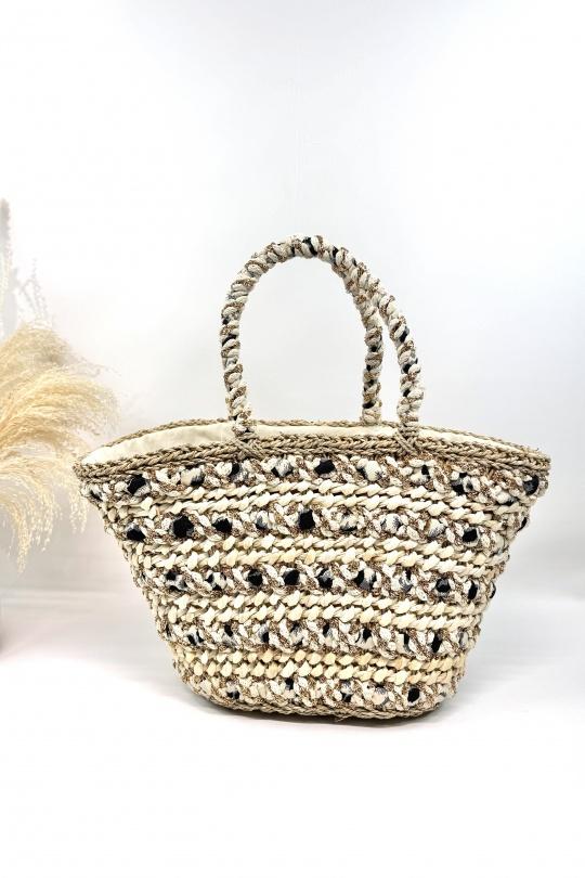 Cabas Maroquinerie Beige TOP DESIGN PANIER LÉOPARD EN PAPIER MARGUERITE SC2610 Efashion Paris