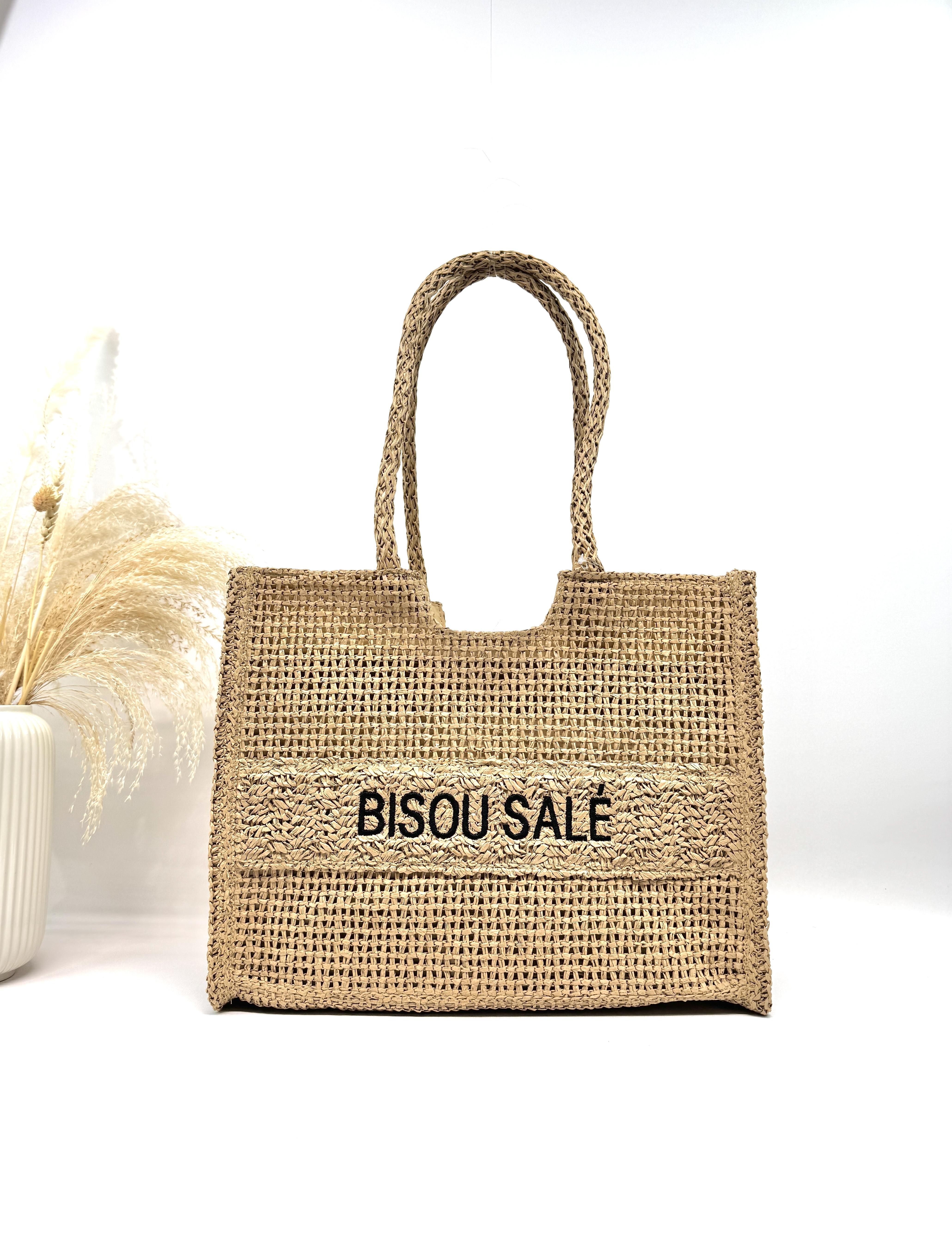 Cabas Maroquinerie Taupe TOP DESIGN SAC DE PLAGE EN PAILLE DE PAPIER BISOU SALÉ SC2601 #c Efashion Paris