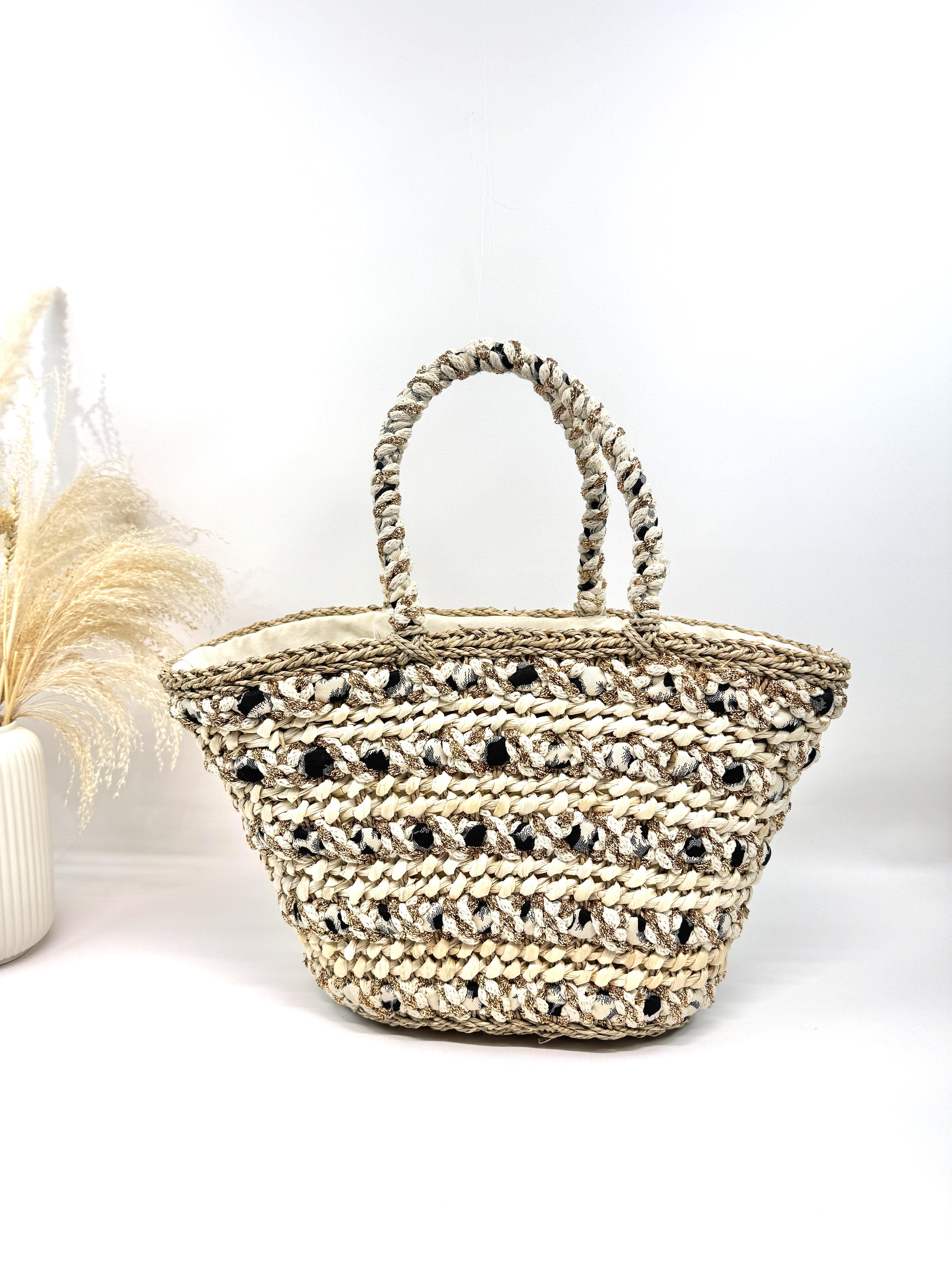 Cabas Maroquinerie Beige TOP DESIGN PANIER LÉOPARD EN PAPIER MARGUERITE SC2610 #c Efashion Paris