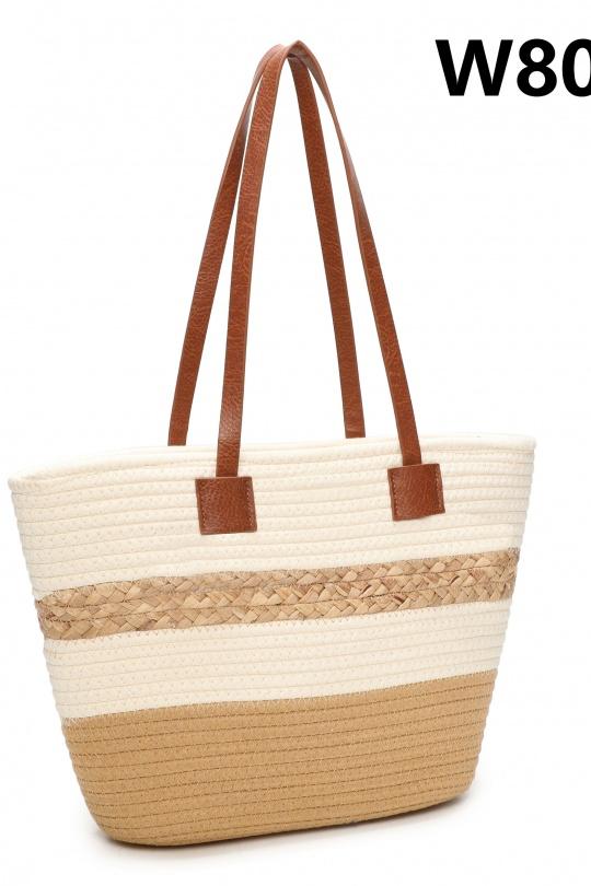 Cabas Maroquinerie Blanc/Beige MILANO BAG W8051 Efashion Paris