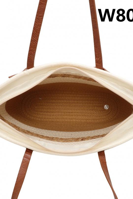 Cabas Maroquinerie Blanc/Beige MILANO BAG W8051 Efashion Paris