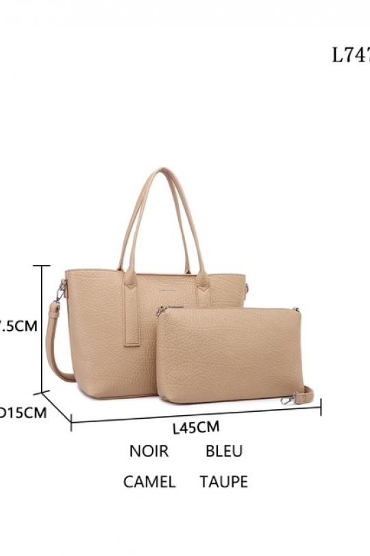 Cabas Maroquinerie Taupe clair MILANO BAG L747 Efashion Paris