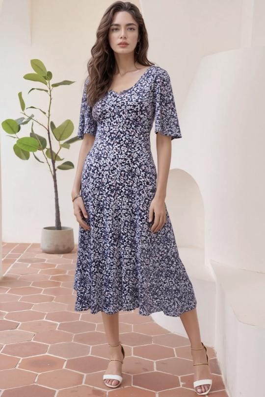 Robes mi-longues Femme Marine Genese 1670MC-221 Efashion Paris