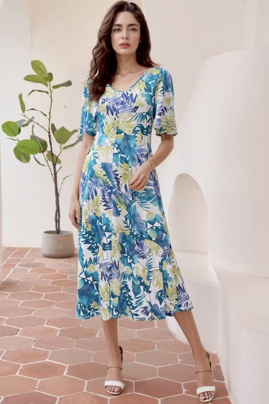 Robes mi-longues Femme Bleu Genese 1670MC-222 Efashion Paris