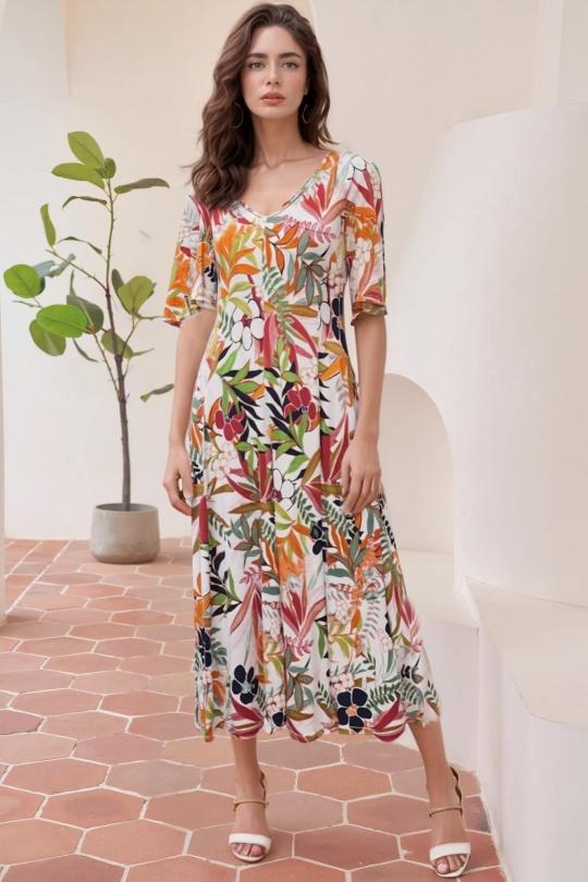 Robes mi-longues Femme Ecru Genese 1670MC-223 Efashion Paris