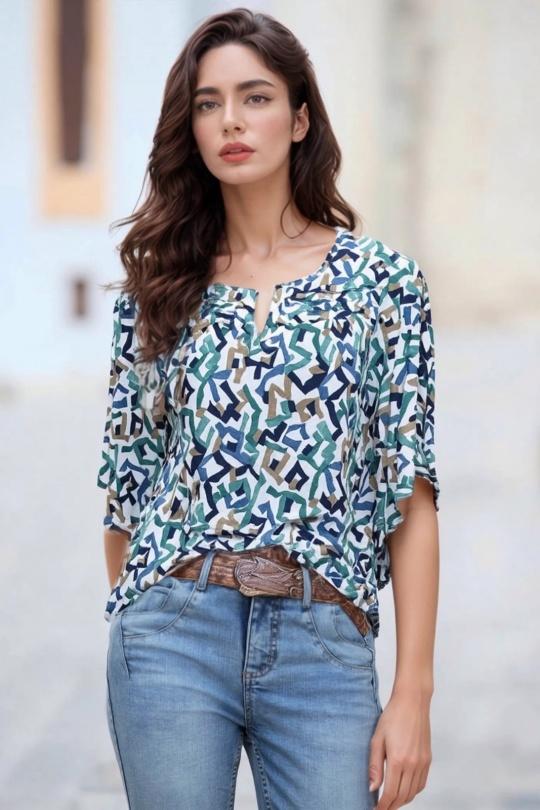 Blouses Femme Turquoise Genese 1141-15 Efashion Paris