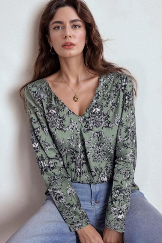 Blouses Women Khaki Genese 1121ML-51 Efashion Paris
