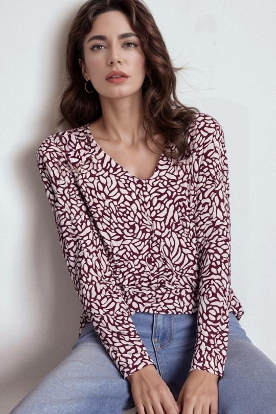 Blouses Women Burgundy Genese 1121ML-59 Efashion Paris