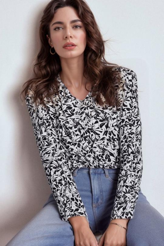 Blouses Women Black/Cream Genese 1121ML-60 Efashion Paris